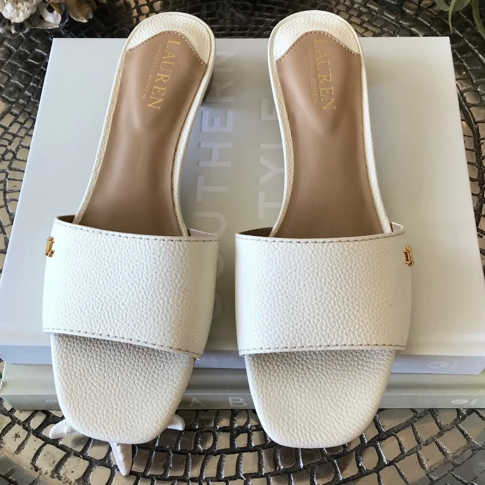 RALPH LAUREN LEATHER SLIP ON SANDALS - Picture 4 of 14
